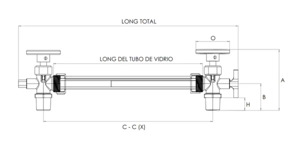 Válvula indicadora de nivel de acero inoxidable 250 PSI para monitoreo industrial.